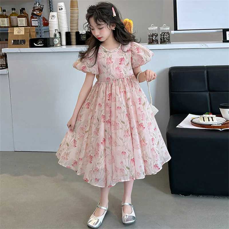 Girls Summer dress 2024 New 5-12 years old 15 years old big children sweet temperament foreign flower princess dress W240823