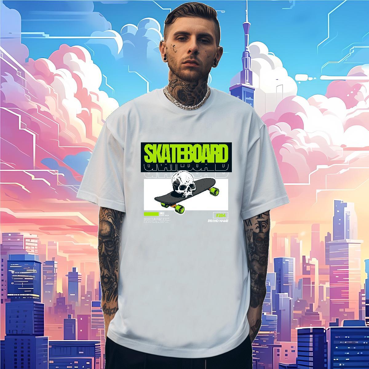 TOP Quality T Shirt For Man 230g Pure Cotton skull Street Wear Oversized 3XL 4XL Round Neck Short Sleeve Men Clothes T-Shirt 2024 Top Tees