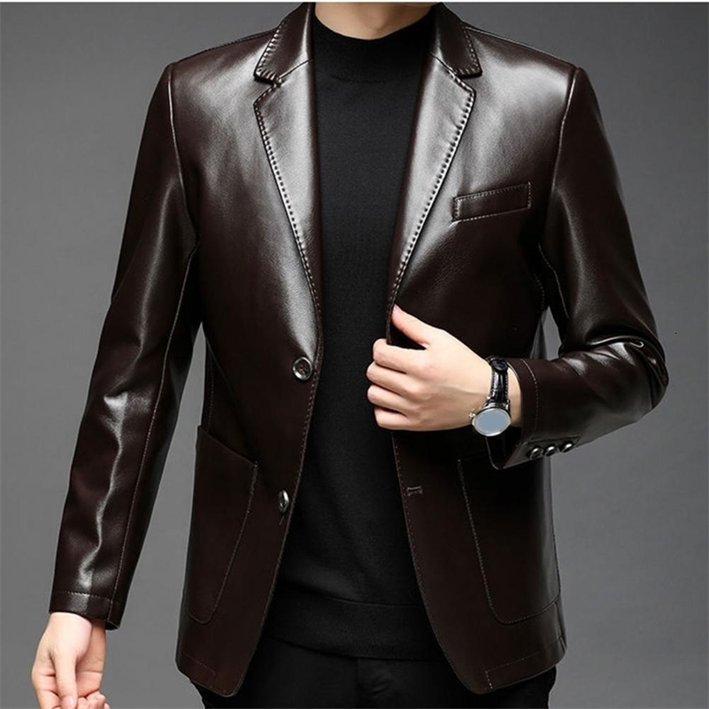 Premium Fabric Men Jacket Stylish Lapel Collar Mens Jacket with Button Cuffs Pocket Faux Leather Coat for Outdoor Business 240822