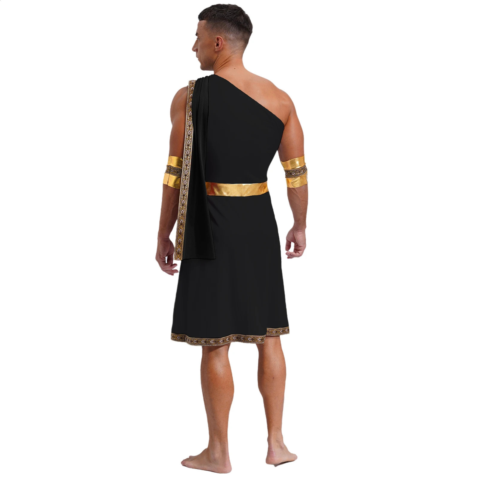 Mens Ancient Greek Toga Costume Gladiator Robe Cosplay One Shoulder Roman Retro Halloween Party Fancy Dress 240823