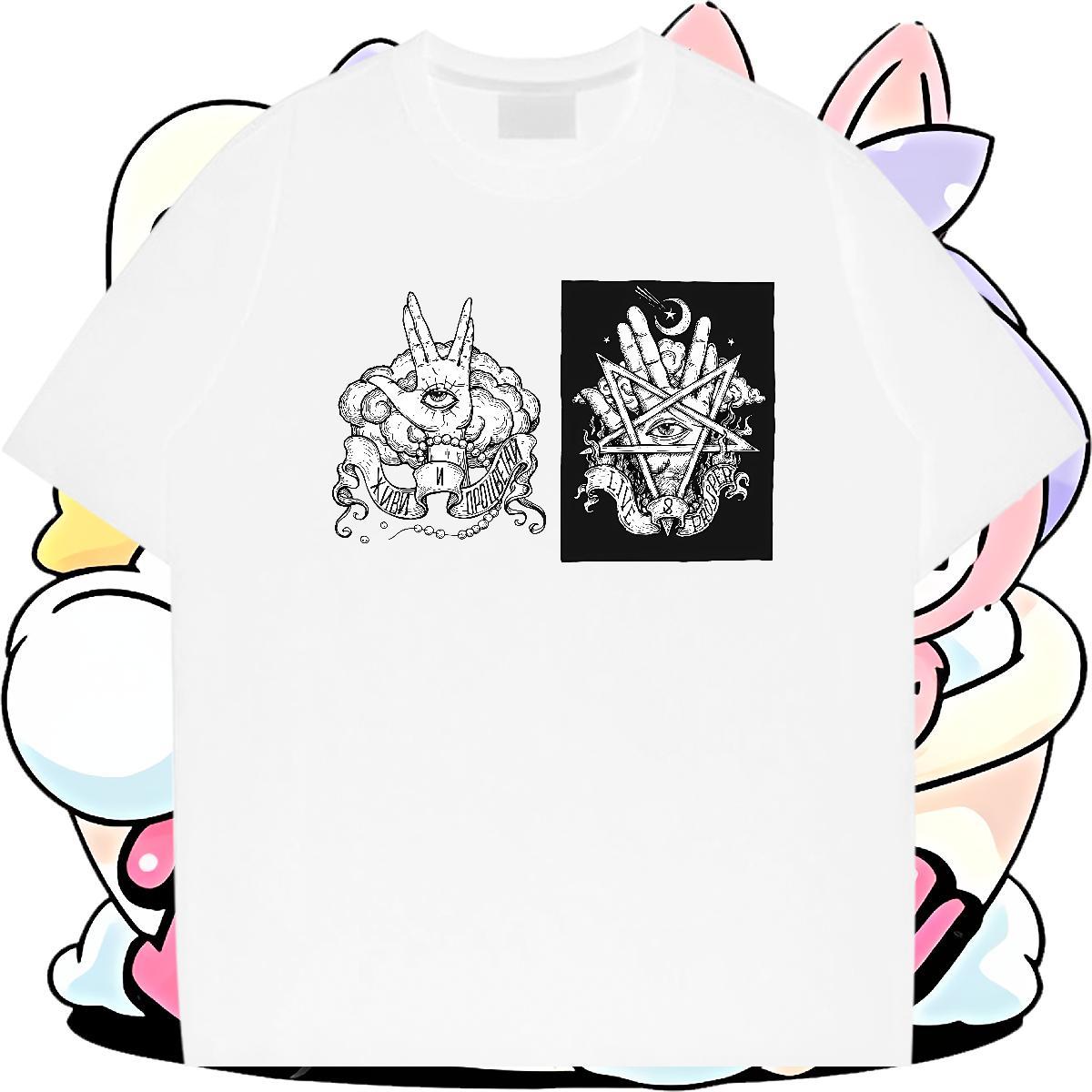 Soft Man T Shirts 230g Cotton eye of the devil Casual Daily Wear Black White Breathable Tshirt for Man Woman 2024 Summer Tops