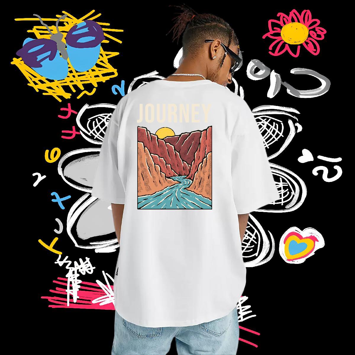 Brand T shirt 230g Pure Cotton mountains Beach Floral Print Crew Neck Tshirts Free Shipping Tops