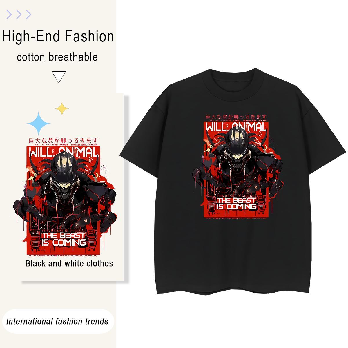 Loose fit Womens Tshirts 230g 100% Cotton Anime characters Hip Hop Street Women T Shirts O-Neck Short Sleeve Customized Top Tees