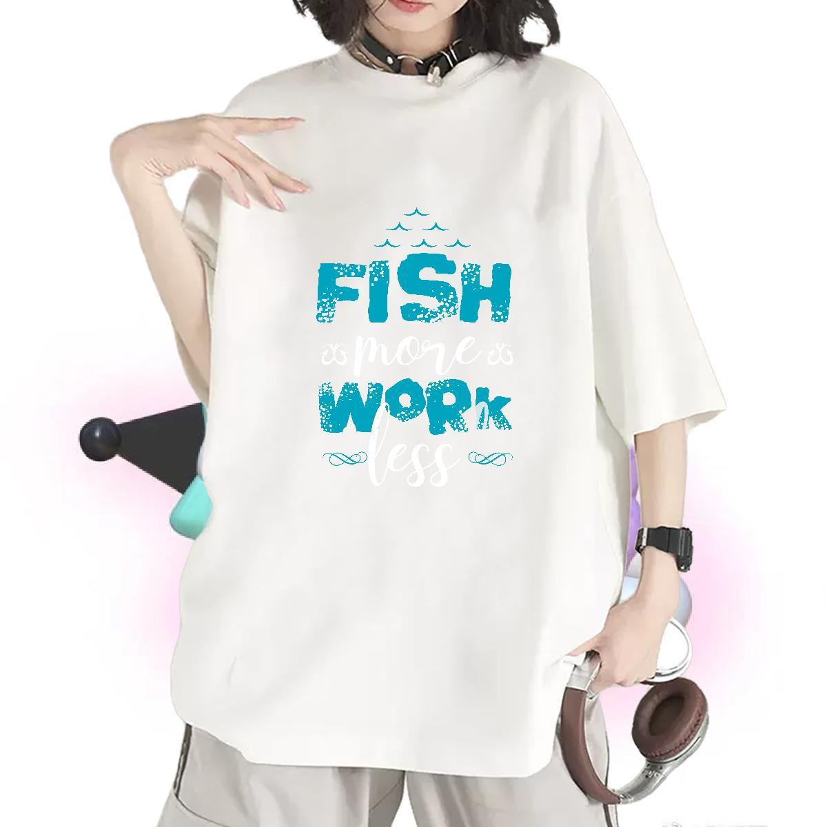 High quality Women Tshirts 230g Cotton fish Casual Daily Wear T-Shirts Crew Neck Breathable DIY Anime Printed Tops Tees