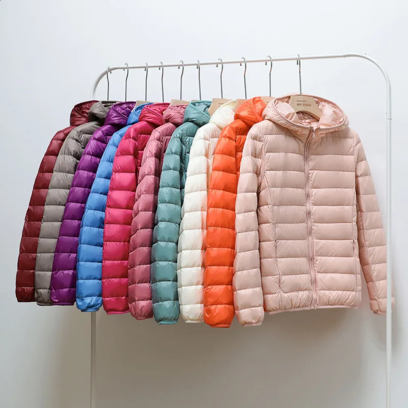 Womens Down Jacket AutumnWinter Hoodie Ultra Lightweight Portable White Duck Windproof Thin Fluffy Park 7X 240823