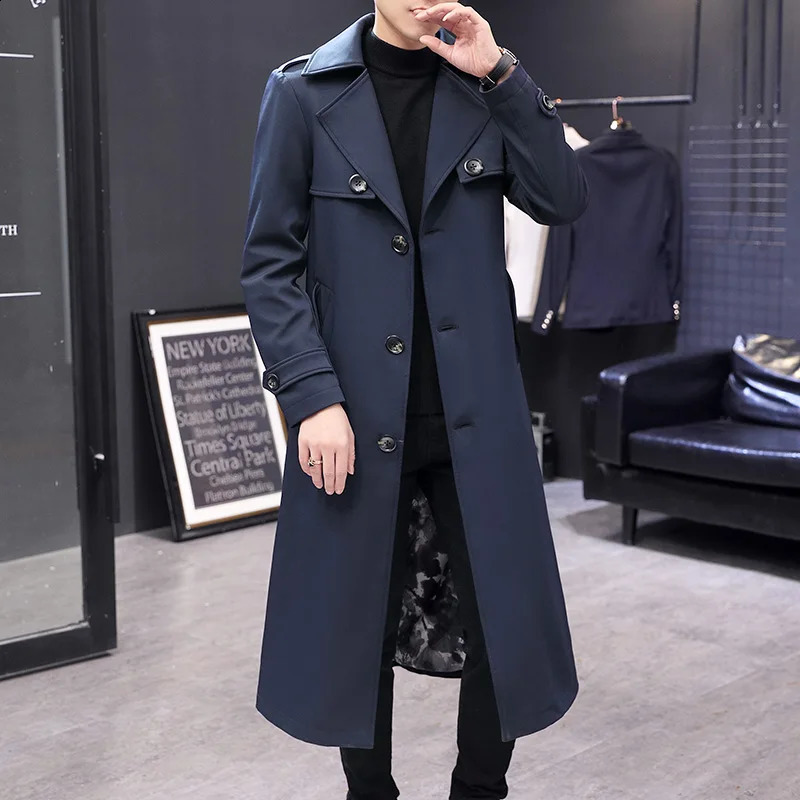 X-long Blackish Green Steampunk Style Clothing Slim Fit Trench Coat Man Classic Retro British Style Overcoats Mens Long Jackets 240822