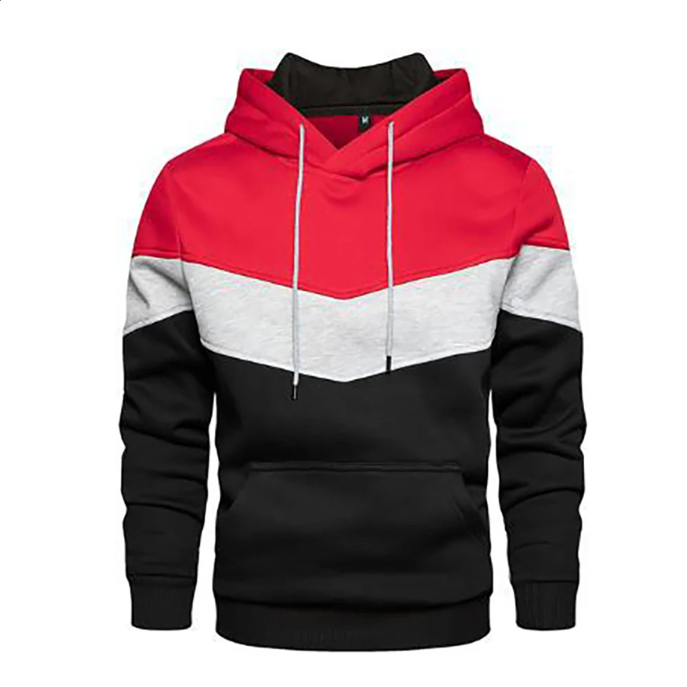 Mens hooded sweatshirt patch work outdoor sportswear street fashion mens wool pocket autumn and winter tricolor 240822