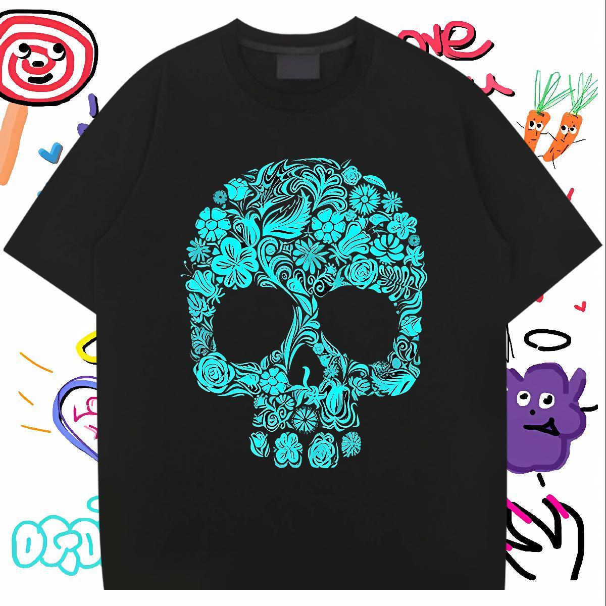 Cool Design T Shirt For Man 230g Pure Cotton skull Street wear Hip Hop Custom Anime Breathable Crew Neck Men Tshirts Classic Casual Clothings