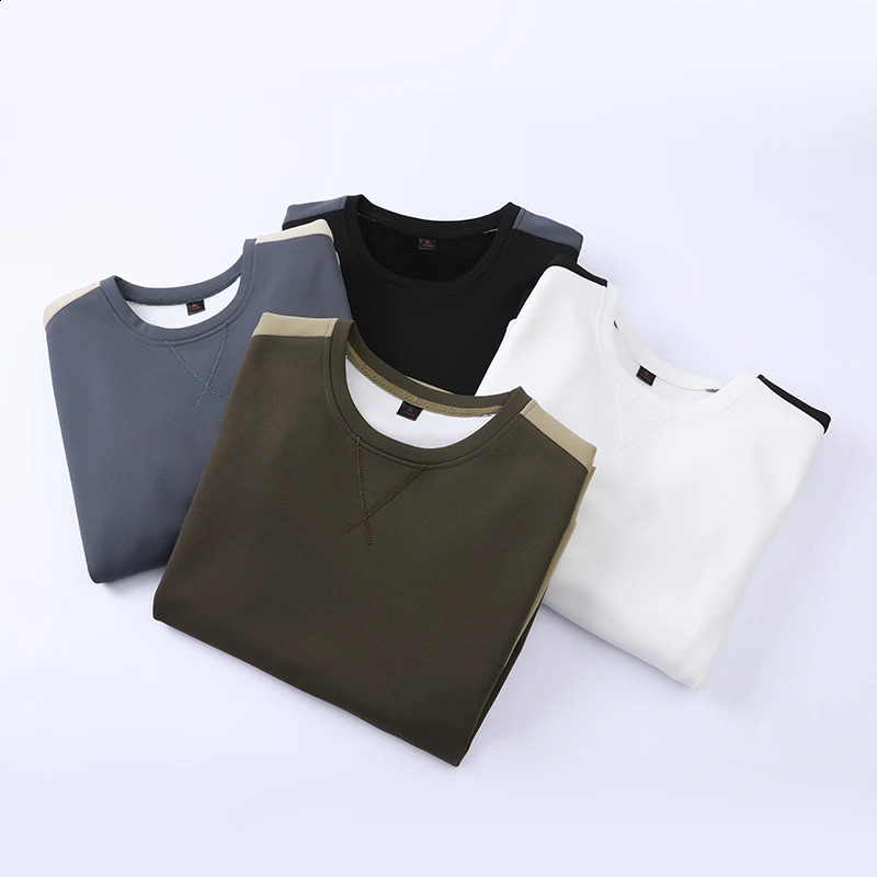 Minimalist Trendy Autumn Mens Round Neck Patchwork Contrast Color Fashion Casual Versatile Long Sleeved Loose Sweatshirts Tops 240823