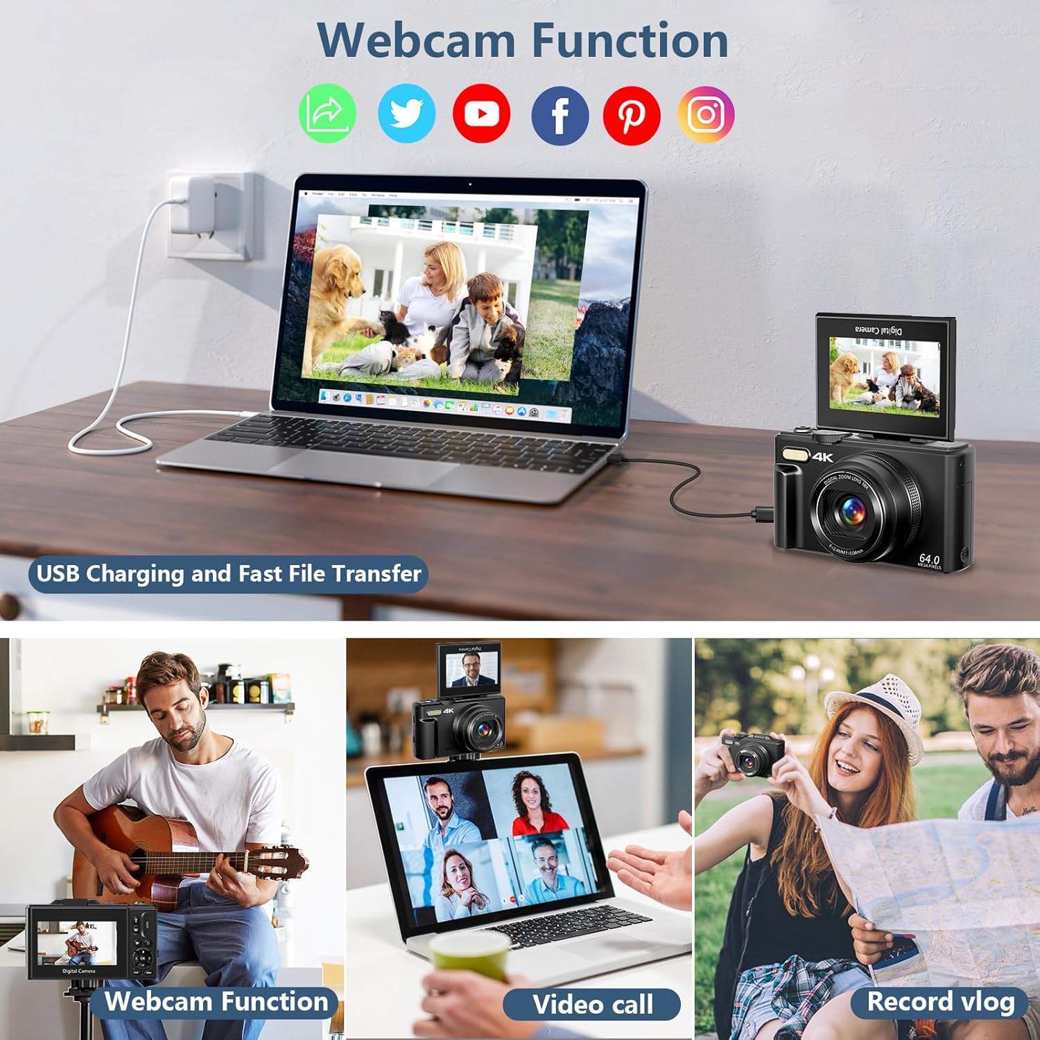 5K 4K Mirrorless Digital Camera 18X Digital Zoom 64MP 75MP High-Definition Cameras with Rotating Screen Flash WiFi for Photography Beginner Children S