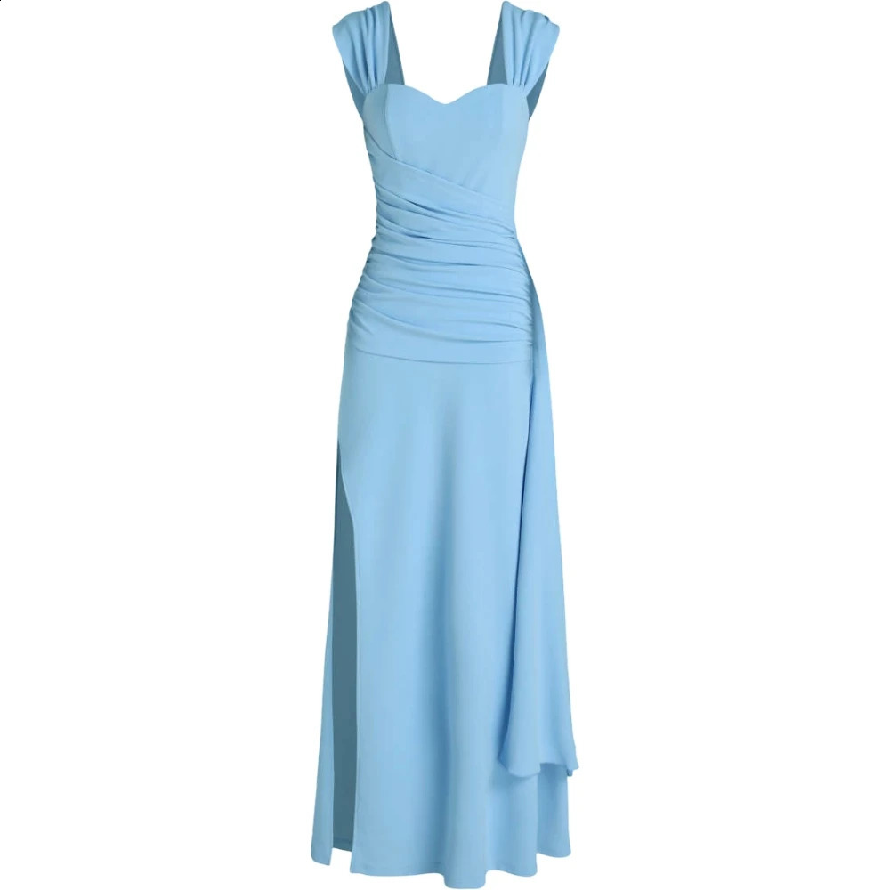 Womens Clothing Elegant Simple Sweetheart Cap Sleeve Long Dress Summer Sexy Split Slim Dress 240823