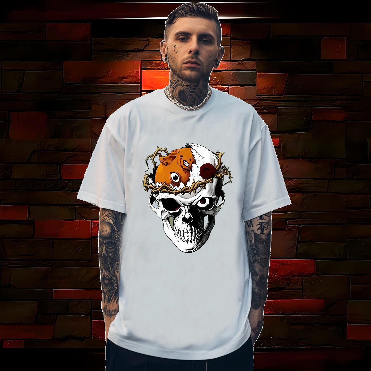 Cool Design T Shirt For Man 230g 100% Cotton skull Daily Outfit DIY Anime Short Sleeve O-Neck Couples T Shirts Fashion Design Tees Shirts