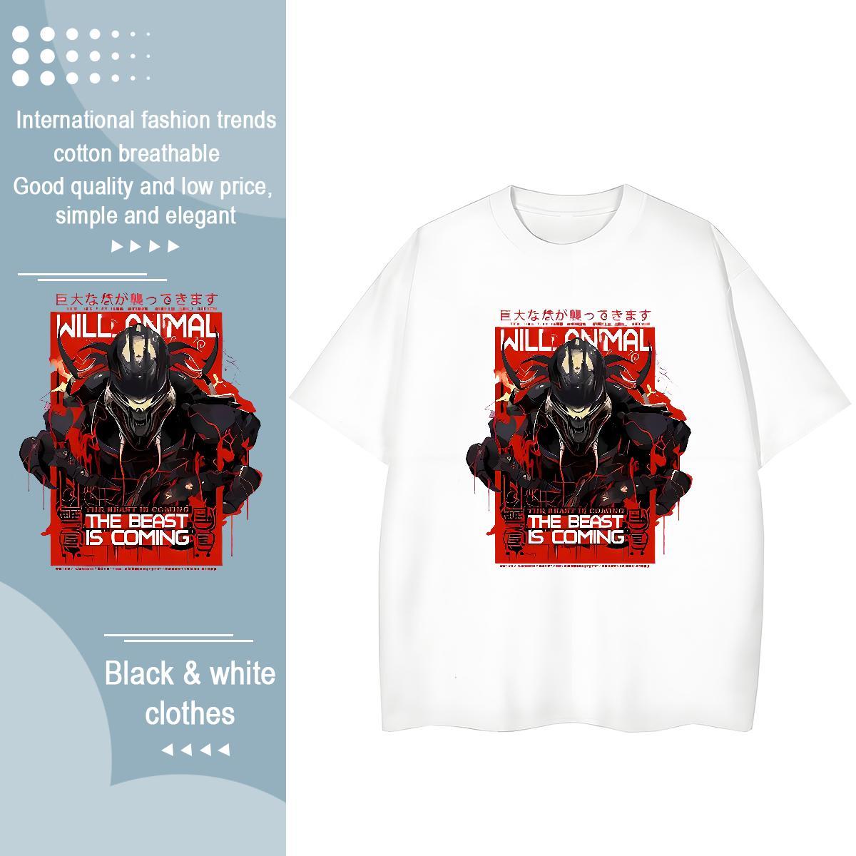 Comfortable Tshirt for Man Woman 230g Pure Cotton Anime characters High Street Hip Hop T Shirt For Woman Breathable Black White Clothes