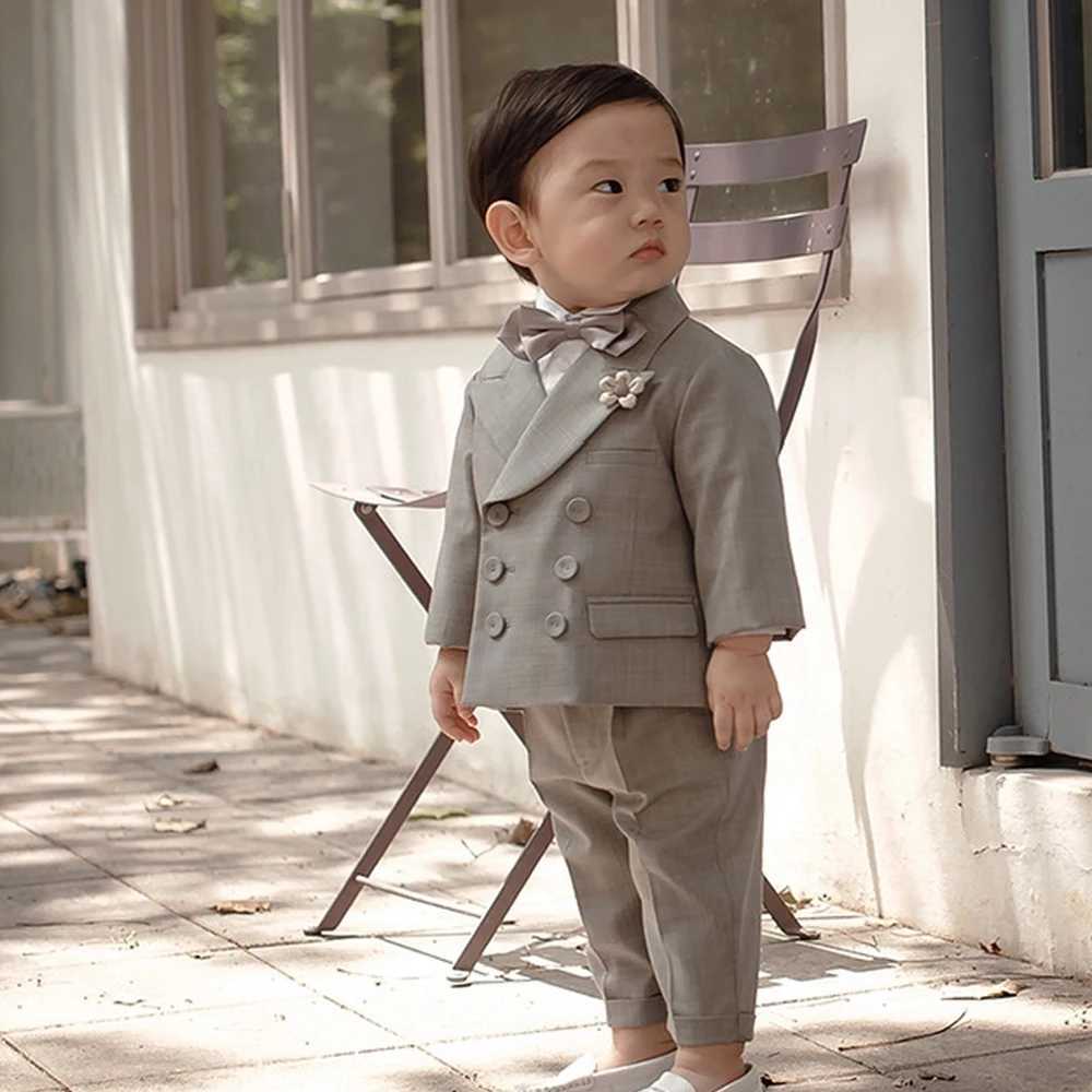 Khaki boys set wedding evening dress childrens jacket set baby jacket 3-piece set 1-4 years old custom clothing birthday baptism dress W240823