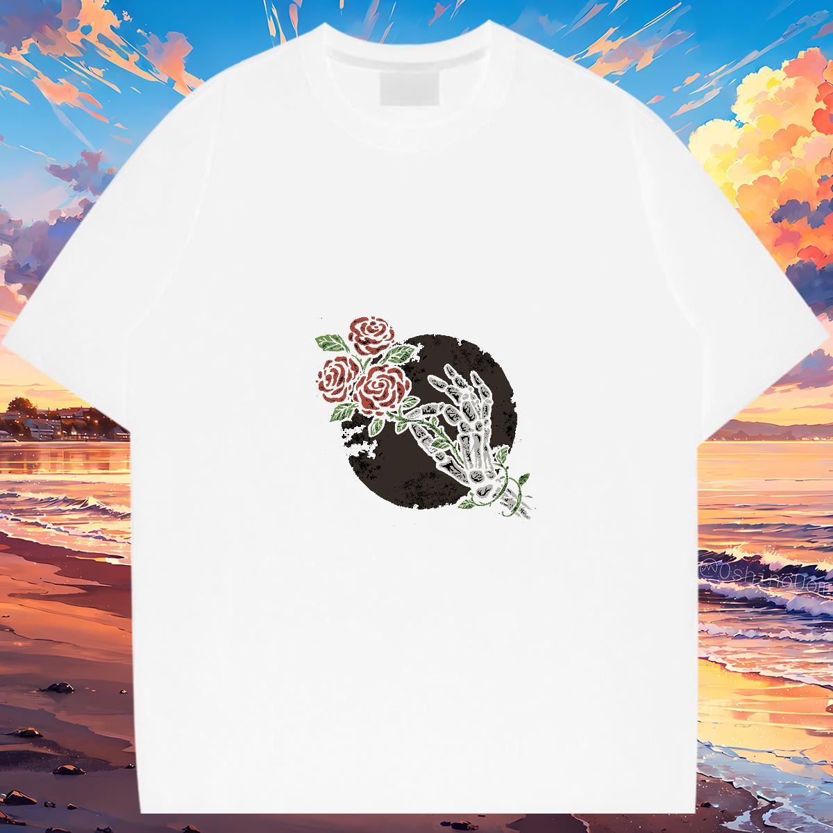 Unisex T-Shirts for Men 230g 100% Cotton skull High Street Hip Hop Custom Printing Breathable Soft Tshirt for Man Woman Wholesale Tees Shirts