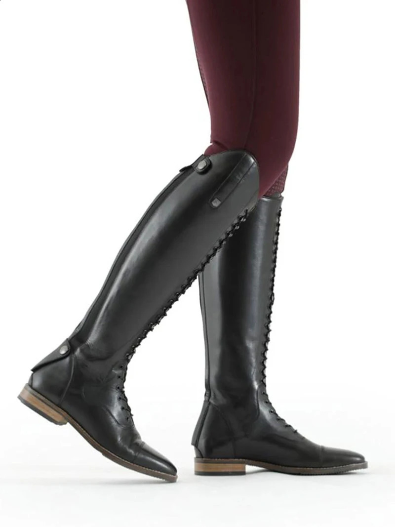 British Fashion Brown Splicing Flat Knee Boots Womens Irregular Top Button Cross Lace Coloring Cool Womens Knight Boots 240823