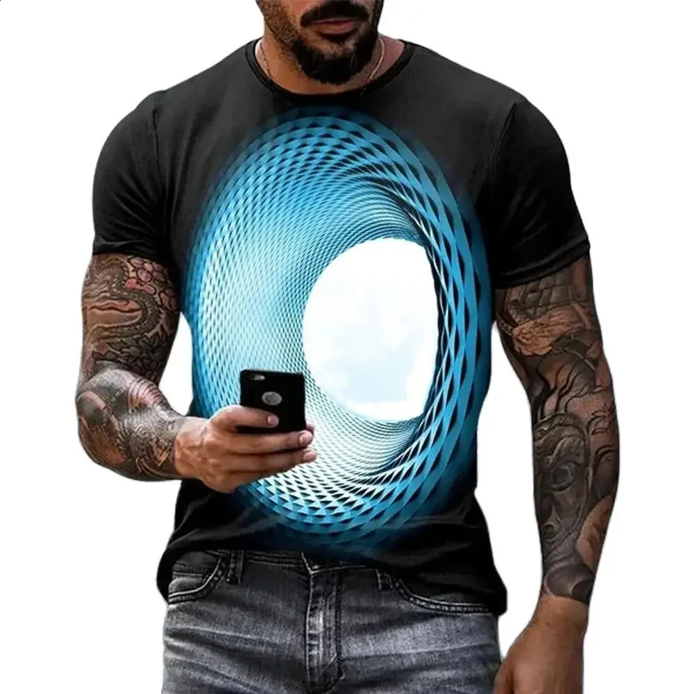 Fashionable selling personalized and interesting sky graphic Tshirt for mens casual threeway vortex printing oversized Oneck 240822