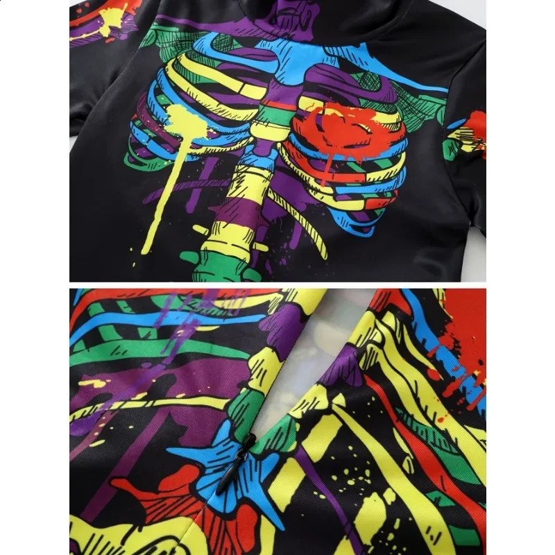 Womens Skeleton Fashion Clothing Color Printed Tight Clothes for Girls Sexy Halloween Role Playing Performance Costumes w240824