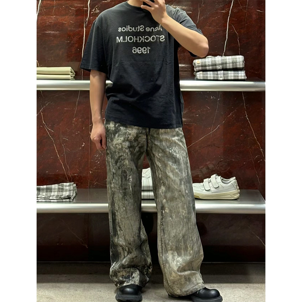 3d Digital Printed Jeans for Mens Summer New Washed Camouflage Loose Wide Leg Casual Versatile Pants