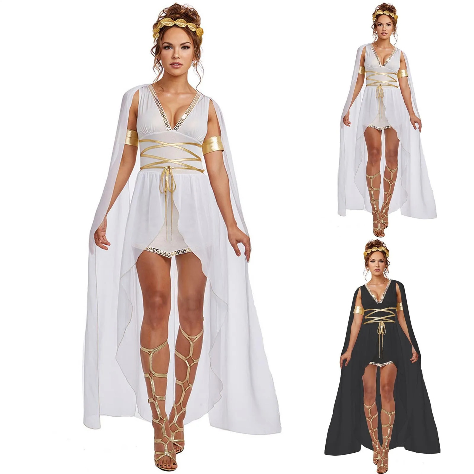 Womens stage dress costumes Halloween party roleplaying ancient Greek goddess costume sets lead wearing waist rope bracelets 240823