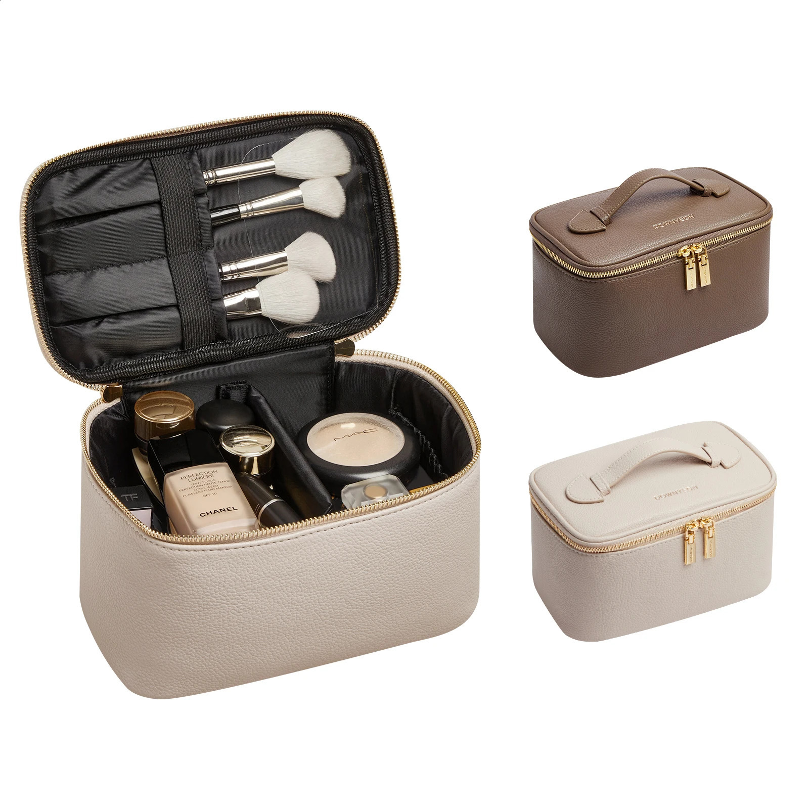 Rownyeon High Quality PU Leather Makeup Travel Bag Portable Toiletry Case with Metal Zipper 240822