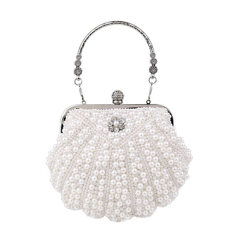 Shell Pearl Evening Beading Metal Clutch Bags With Chain Prom Wedding Bridal Handbags Purse