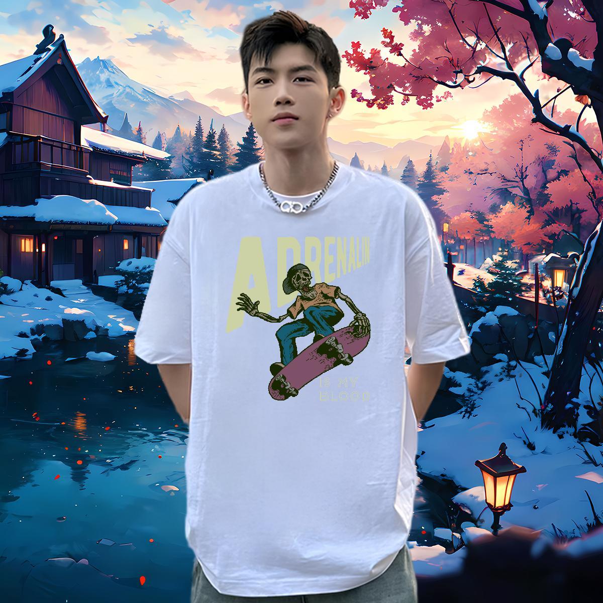 Cool T shirt 230g Pure Cotton skull Casual Oversized Round Neck Short Sleeve Men Tops Tees Fashion Designer Tops Shirt