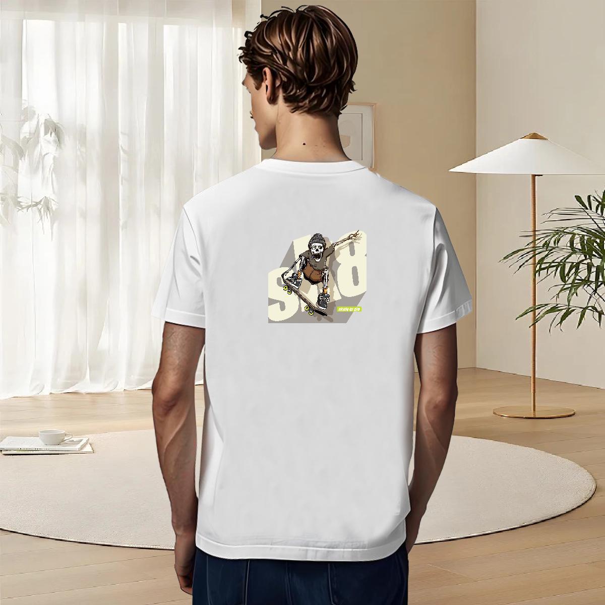 Soft Men T Shirts 230g 100% Cotton skull Casual Beach Anime O Neck Short Sleeves Tshirts Fashion Casual Wear