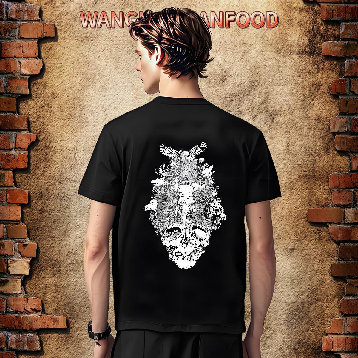 Popular Men T Shirts 230g Pure Cotton skull Summer Casual DIY Anime Crew Neck Breathable Couples T Shirts Classic Clothes