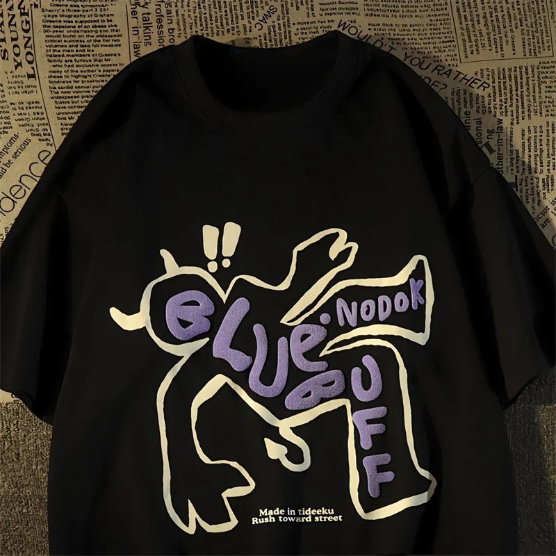 2014 Summer Harajuku Casual Oneck Top Retro Trendy Pure Mens Tshirt Loose Ins Y2K Womens Short sleeved 240822