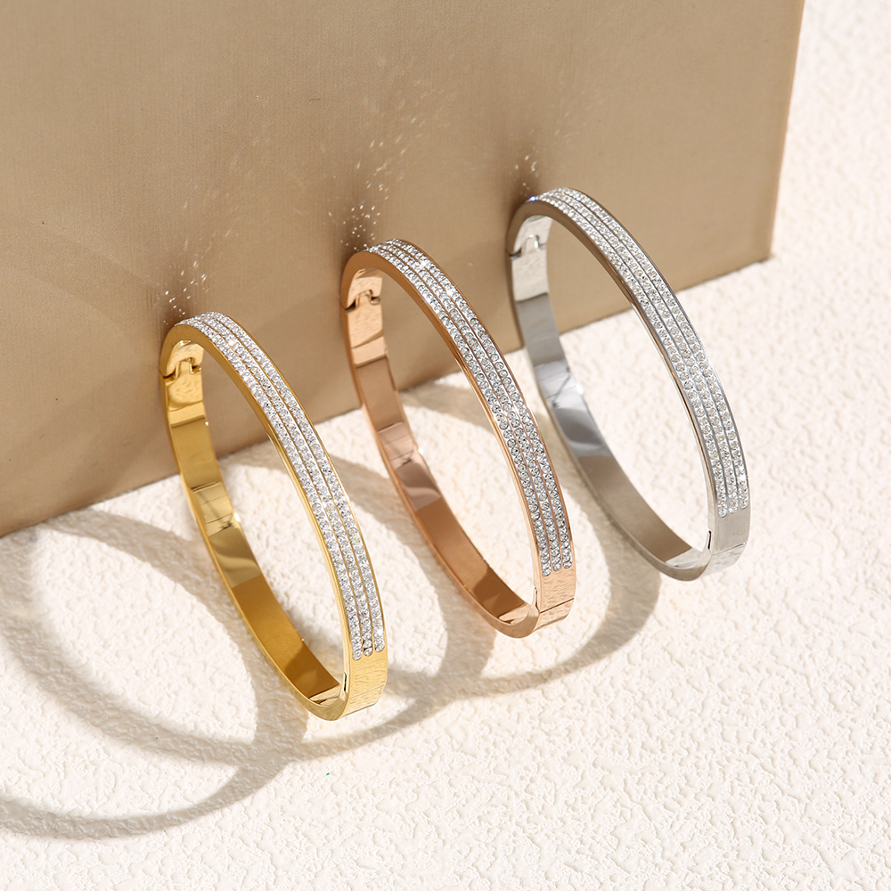 Luxury Designer Bangle Elegant Bracelet Gold Plated Crystal Cubic Zircon Diamond Women Party Gift Wholesale Jewelry Gift