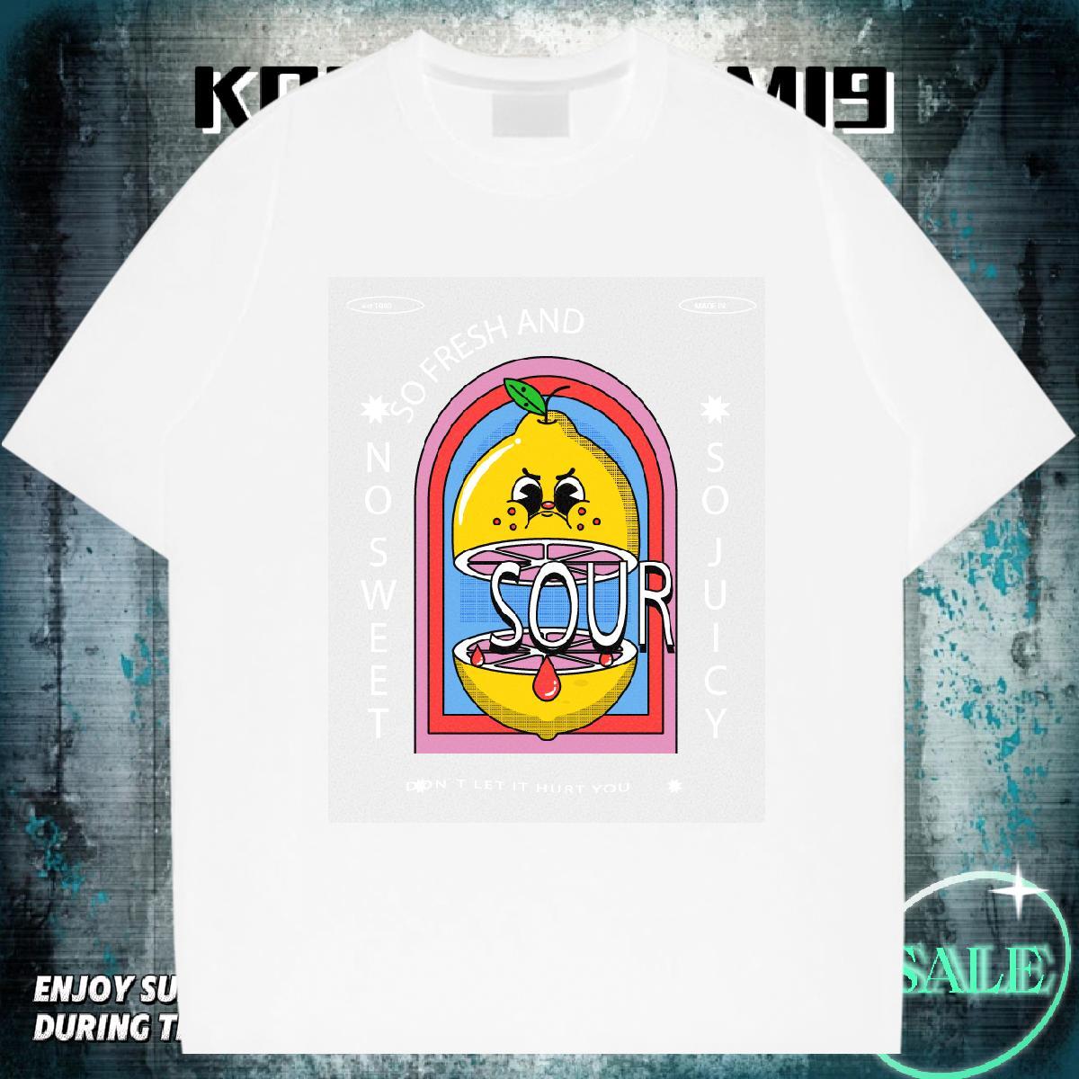 Popular Mens T Shirts 230g Pure Cotton sour Summer Casual Asian Size Breathable Men Tops Tees New Arrival Tops Shirt