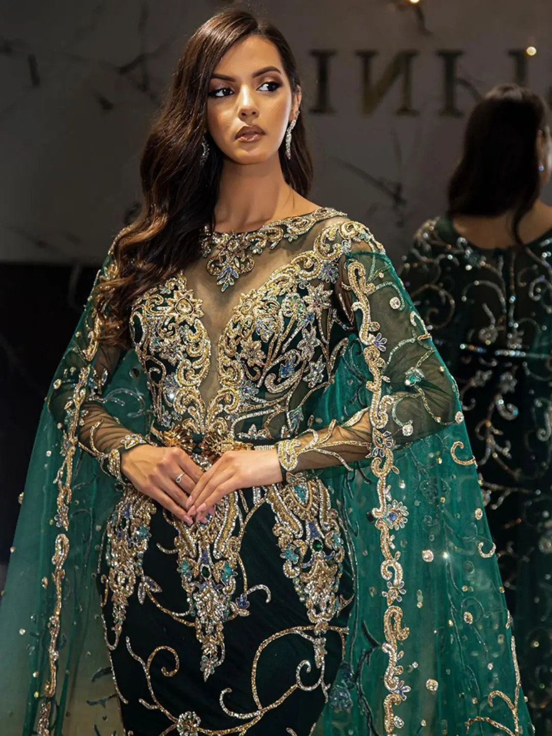High Quality Womens Sexy Splash Gold Banquet Dress Large Swing Long Sleeve Evening Party Dress 240823