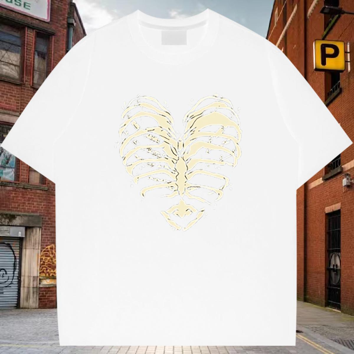 Free Shipping T-Shirts for Men 230g Cotton skull Daily Outfit White Plus Size Breathable Crew Neck Tshirts Fashion Casual Tees Shirts