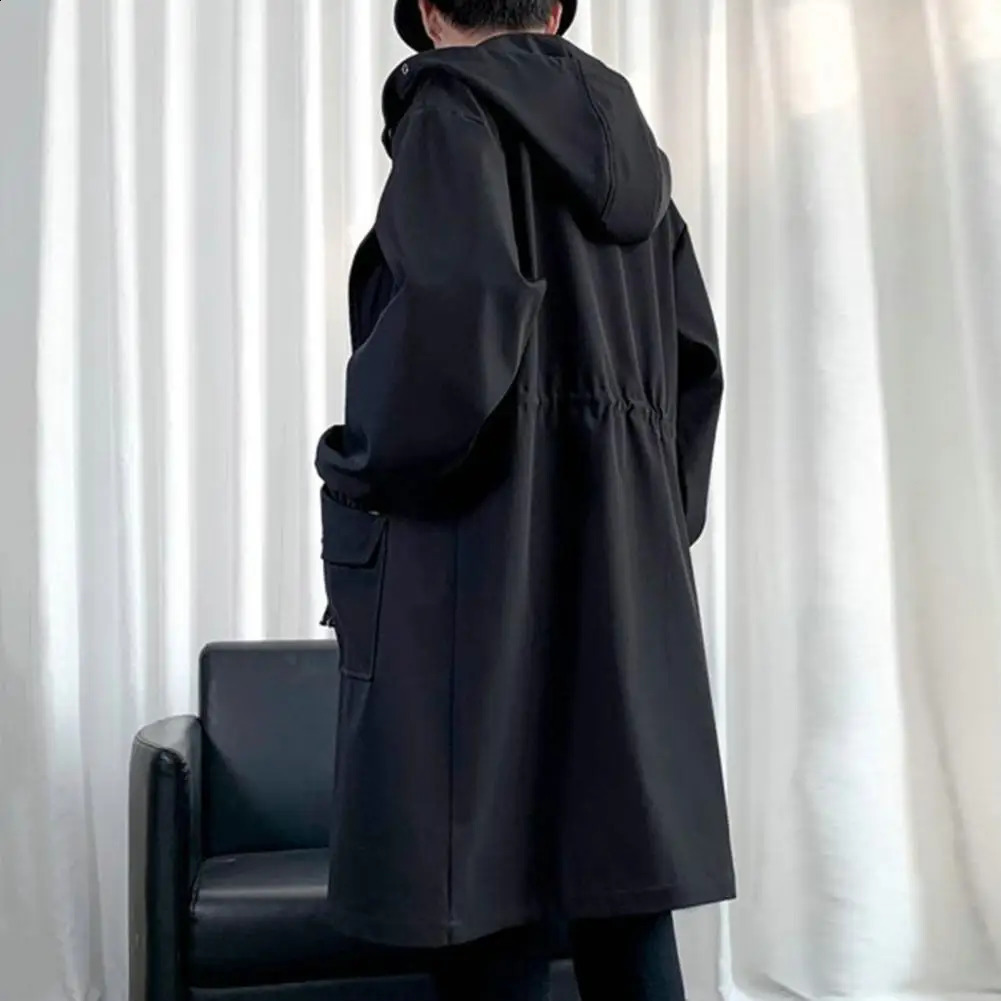 Men Zippered Coat Zippered Long-sleeve Coat for Men Streetwear Mens Trench Coat with Hood Big Pockets Windproof n for Men 240822