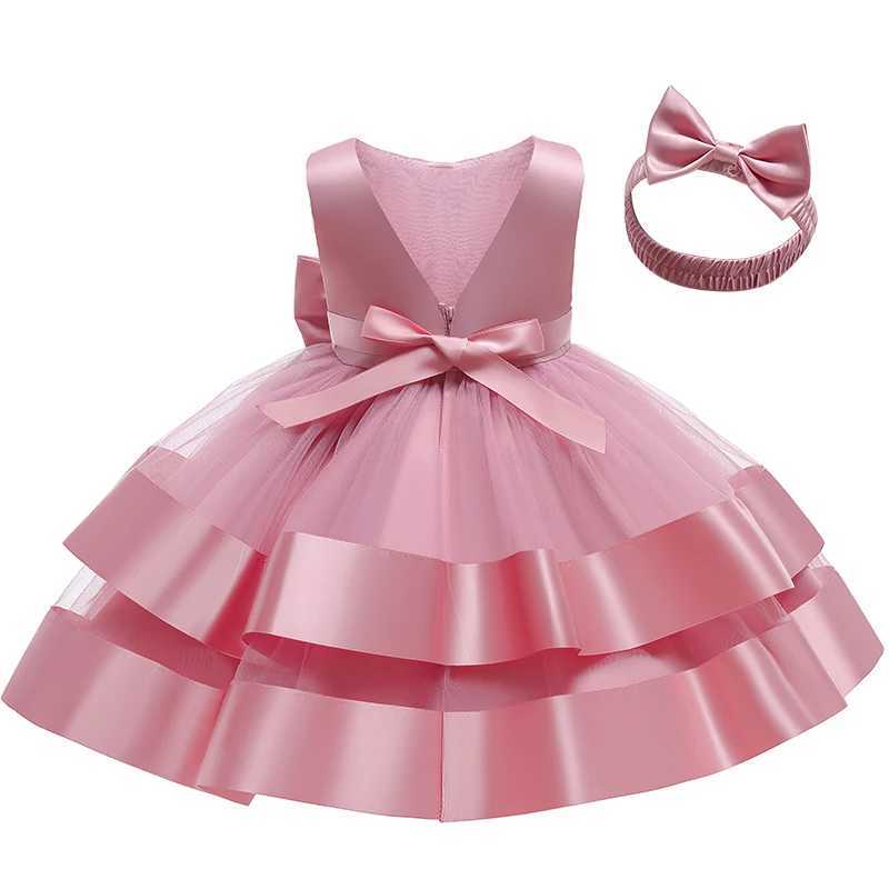 Baby Girl Sleeveless Party Dress Lace Bow Dress Baby Girl Birthday Princess Baptist Dress W240823
