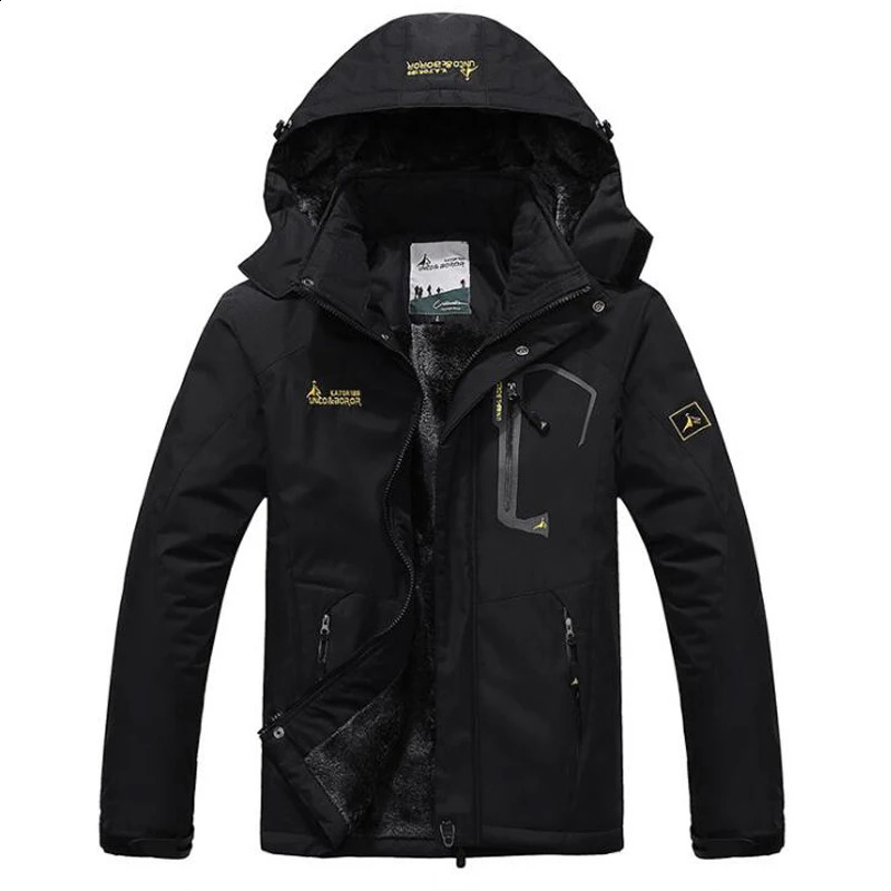 Winter mens plush outdoor jacket autumn windproof thick warm black fur coat hooded 240822