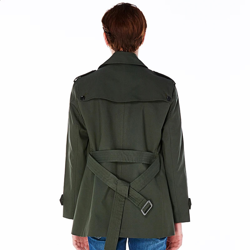 Short trench coat mens double breasted khaki cotton polyester British fashion custom windbreaker jacket for men 240822