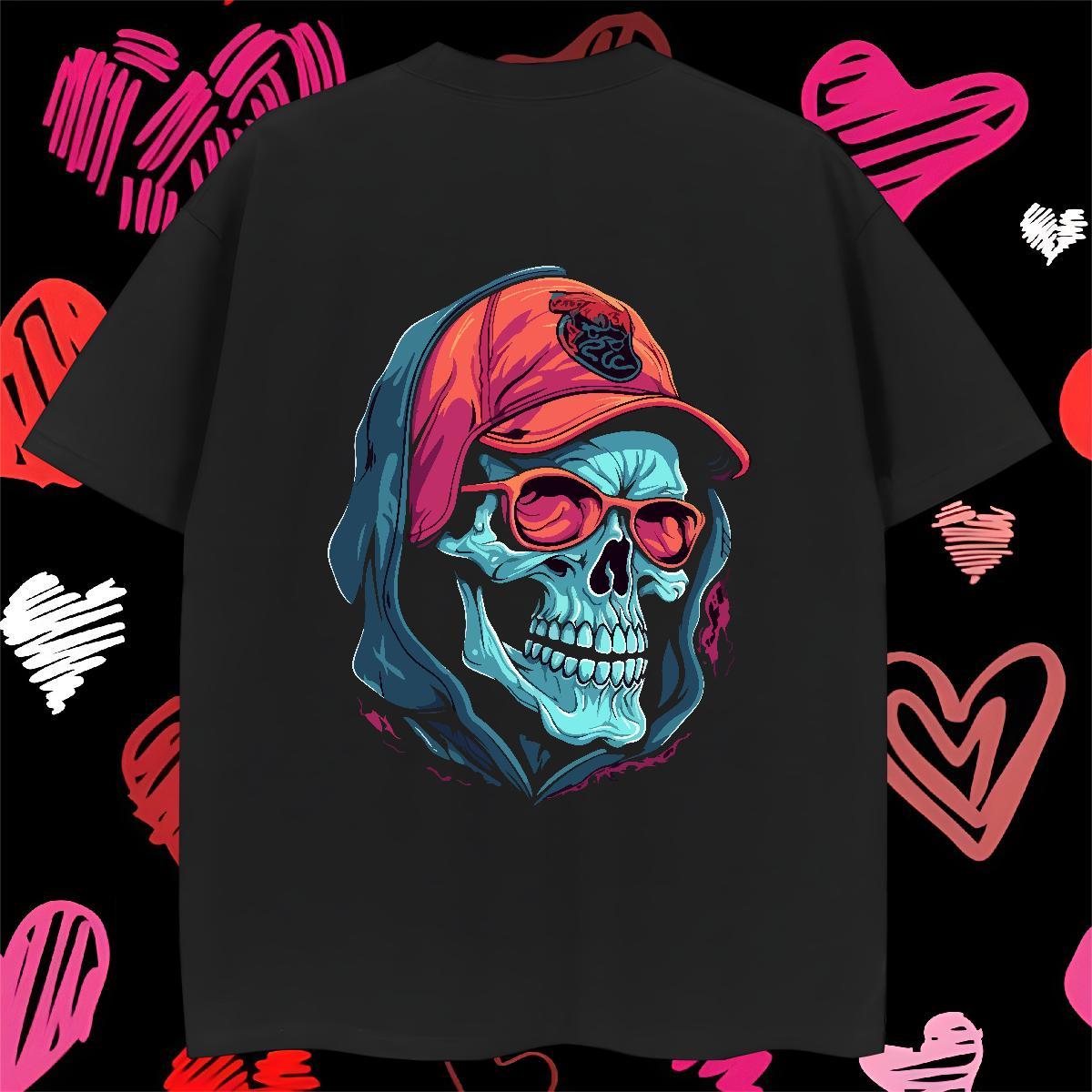 Popular T-Shirts for Men 230g Cotton skull Hip Hop DIY Logo Oversized Crew Neck Couples T Shirts DIY Customized Tops