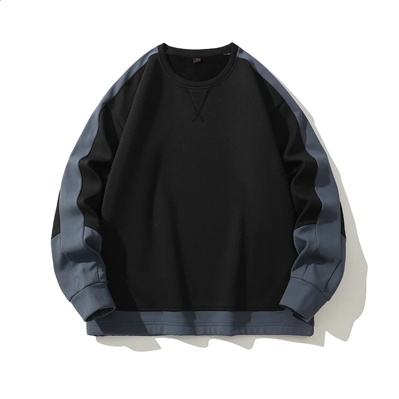 Minimalist Trendy Autumn Mens Round Neck Patchwork Contrast Color Fashion Casual Versatile Long Sleeved Loose Sweatshirts Tops 240823