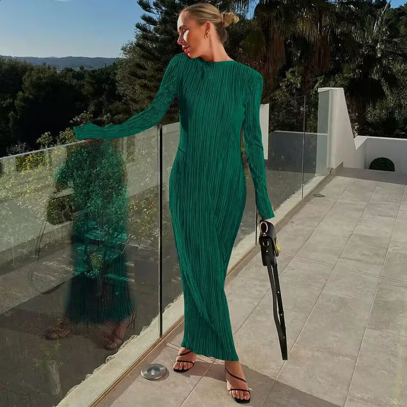 Autumn Elegant Slim Dress Womens Sexy Solid Color Long Sleeve Dress Holiday Casual Womens Long Skirt Dress 240823