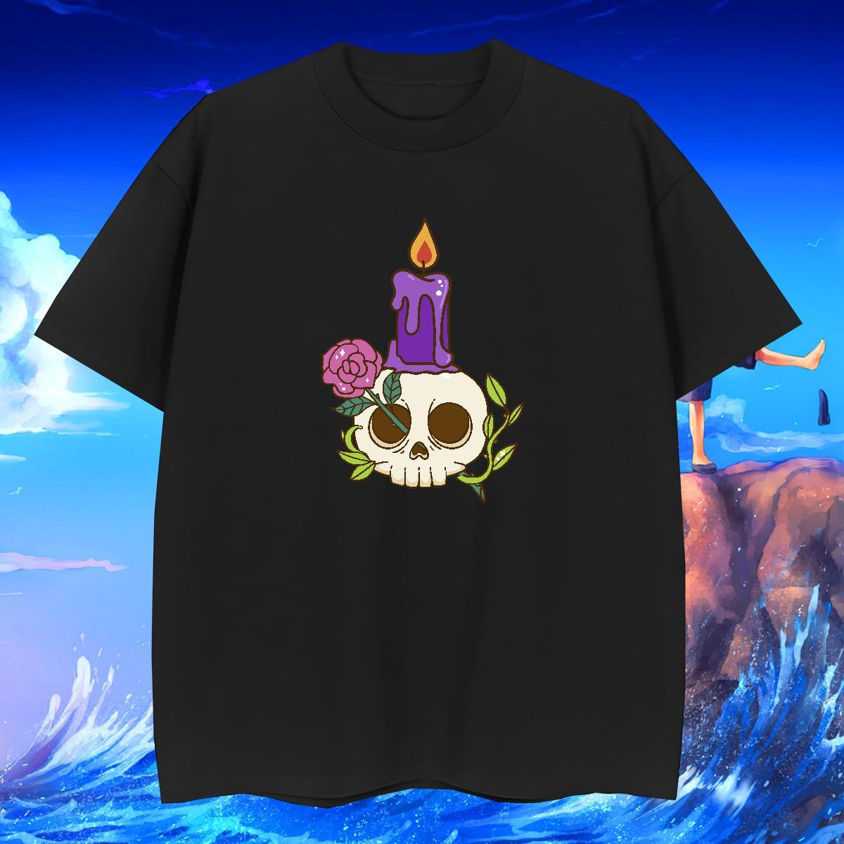 Cool T shirt 230g Pure Cotton skull Casual DIY Anime Breathable Short Sleeve Couples T Shirts Customized Tops Tees