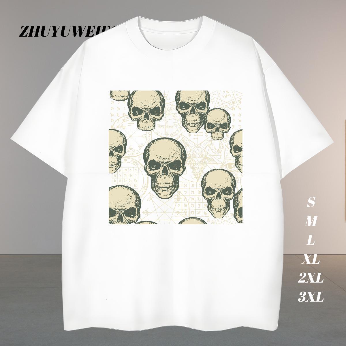 Loose Fit T-Shirts 230g 100% Cotton skull Street Custom Print Oversized Crew Neck Breathable Mens Tshirts 2024 New Clothings