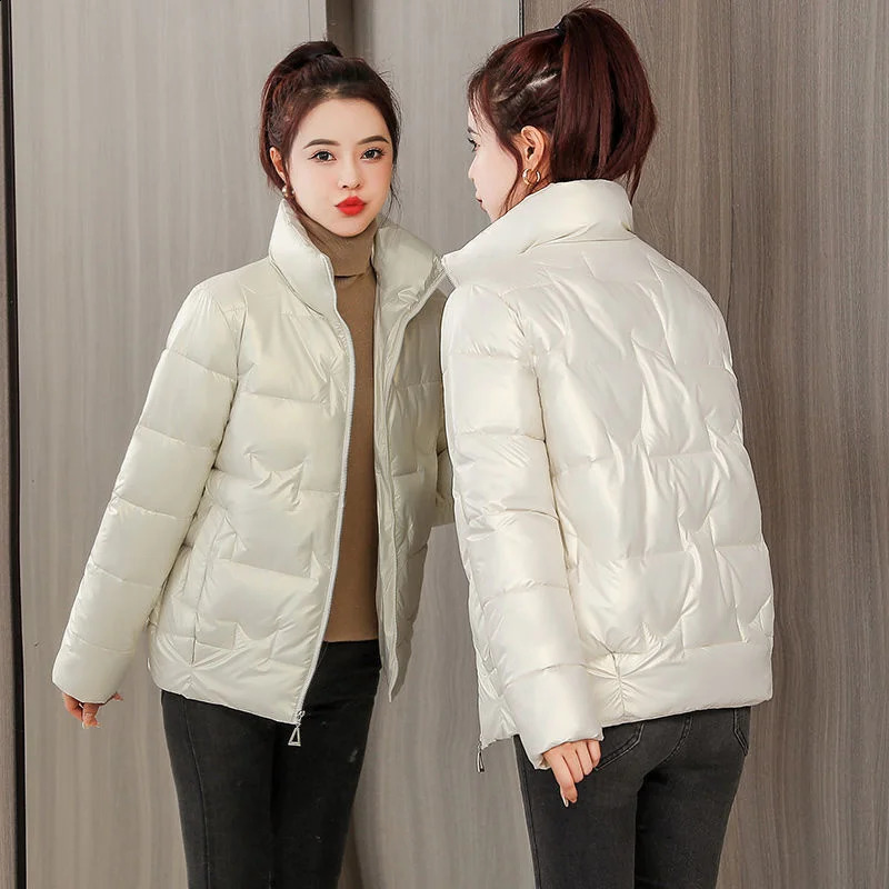 Winter womens jacket smooth cotton padded Parkas loose short thick warm casual 240823