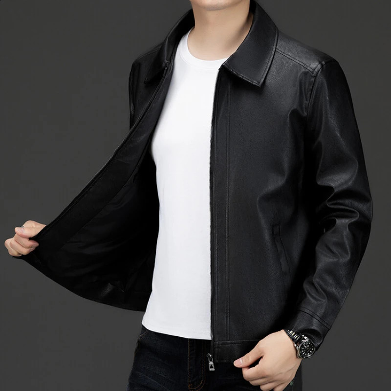 autumn and winter warm casual jacket black faux leather jacket windproof waterproof outdoor jacket.Faux leather coat 240822
