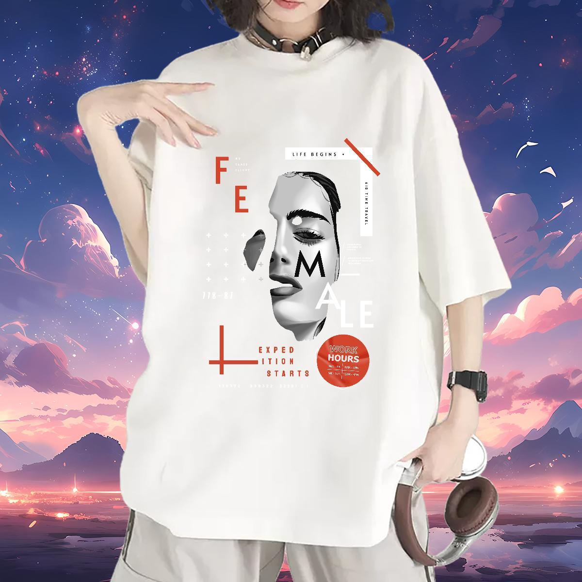 Comfortable Lady T shirt 230g Pure Cotton letter Daily Outfit T-Shirts for Women Crew Neck Breathable Graphic Top Tees
