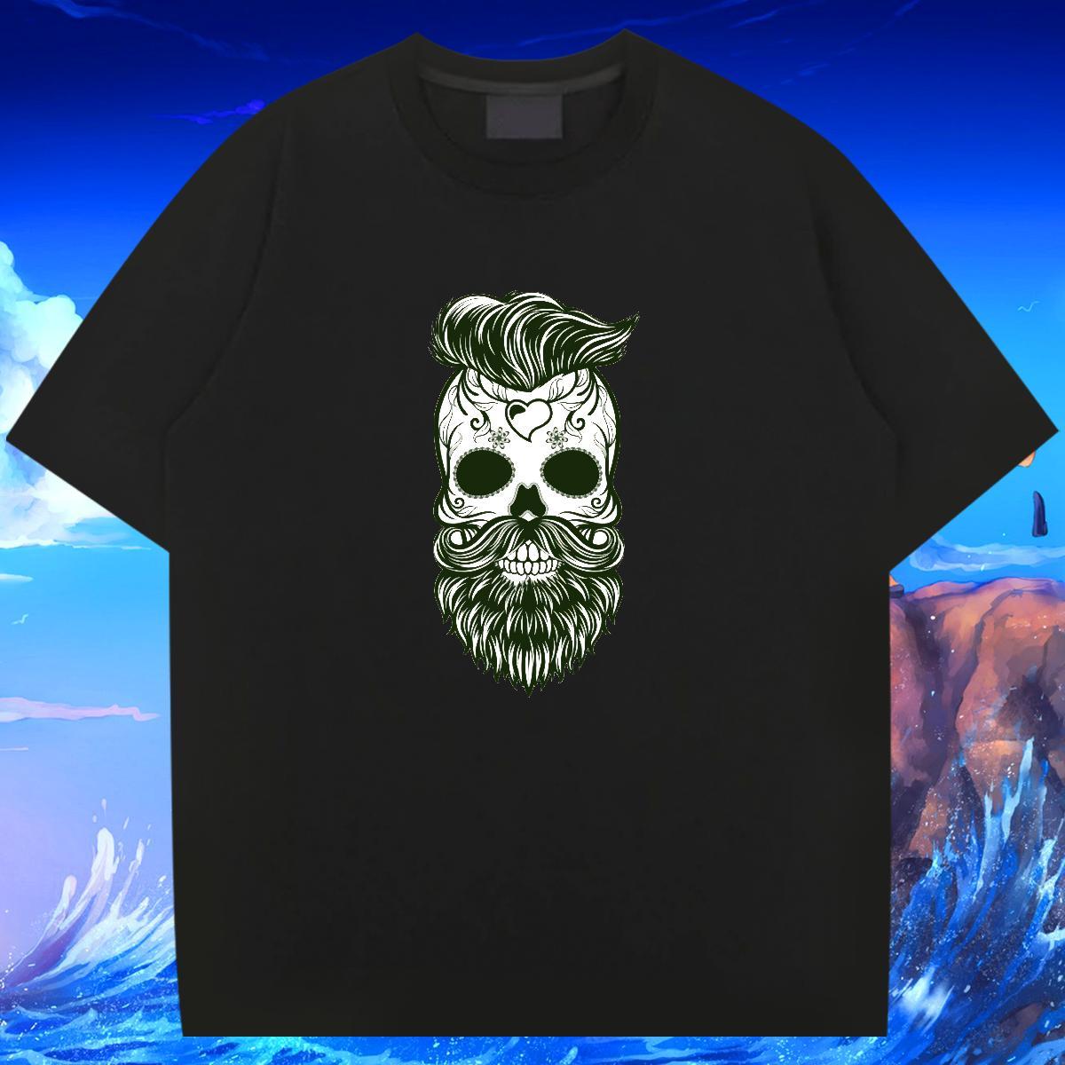 Loose T Shirts Men 100% Cotton 230g skull High Street Hip Hop Customized Round Neck Short Sleeve Tshirts Fashion Design Tops