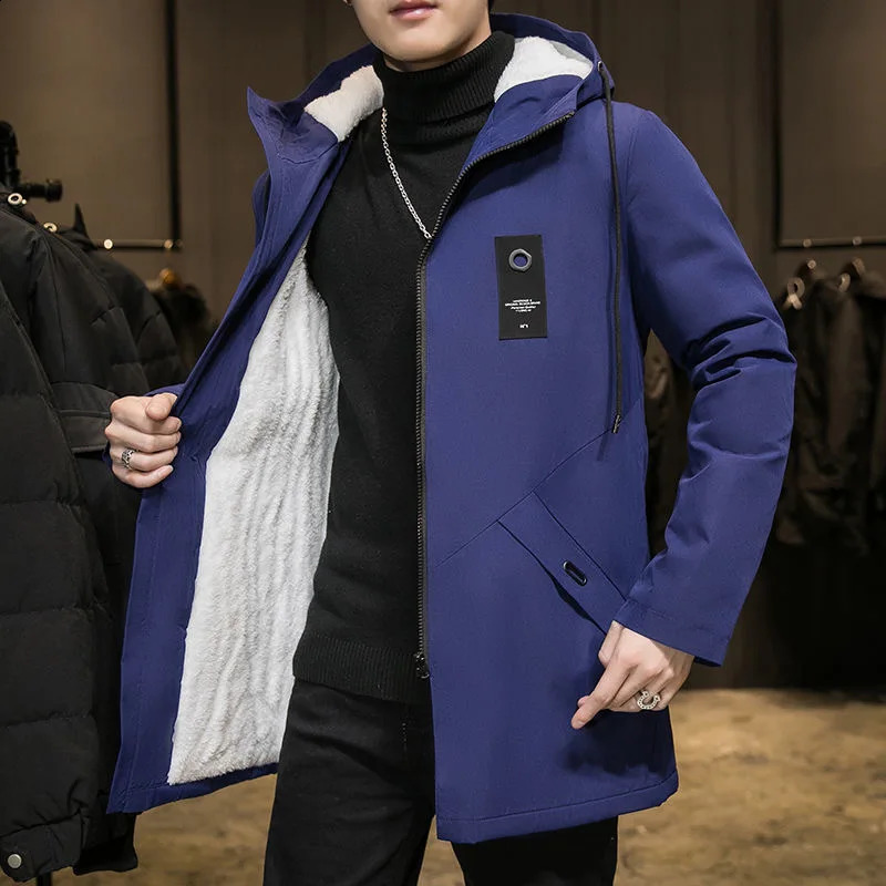 Autumn and Winter Fashion In The Long Large Size Trench Coat Mens Casual Loose Comfort Plus Fleece Thick Warm Coat 240822