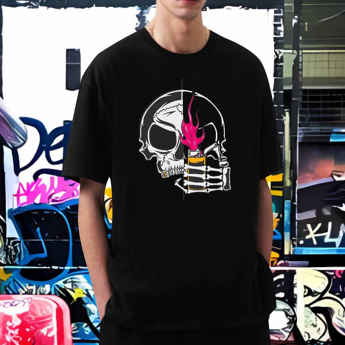Brand T Shirts Men 100% Cotton 230g skull Hip Hop Custom Printed Breathable Soft Men Clothes T-Shirt Factory Direct Tops Shirt