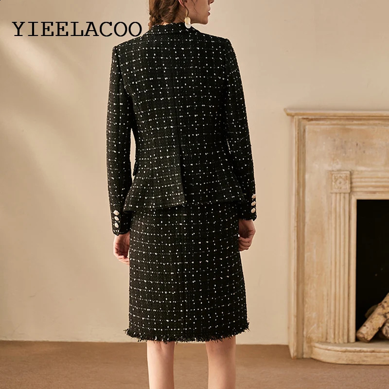 Professional suit Black tweed jacket sleeveless dress Spring /Autumn womens jacket ladies 2 piece Elegant Professional Set 240823